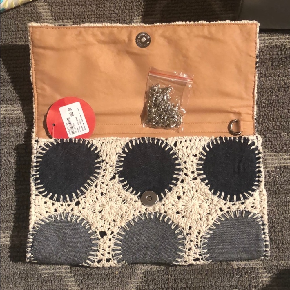 Blue and cream crossbody or clutch